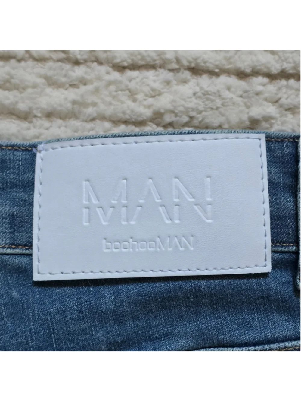 Men's boohooMAN Distressed Jean Shorts Blue Waist 34